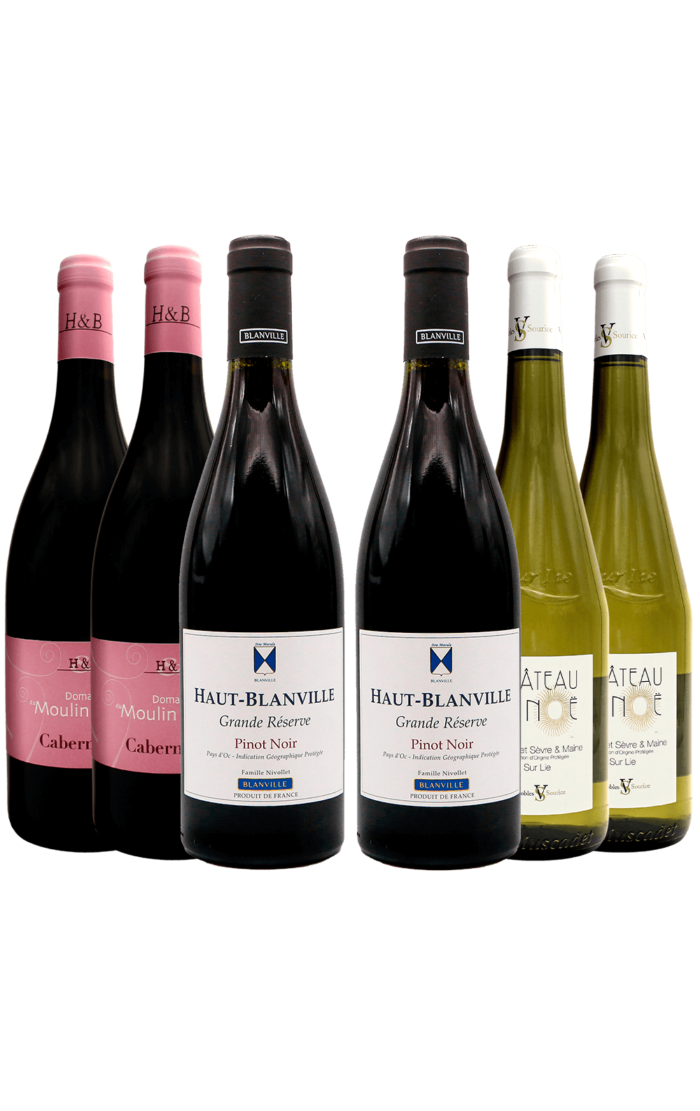 Novembro/24 - Château de la Noe Sur Lie Muscadet Sevre et Maine 2023, Domaine du Moulin Camun Cabernet Franc 2022 e Château Haut Blanville Pinot Noir 2022