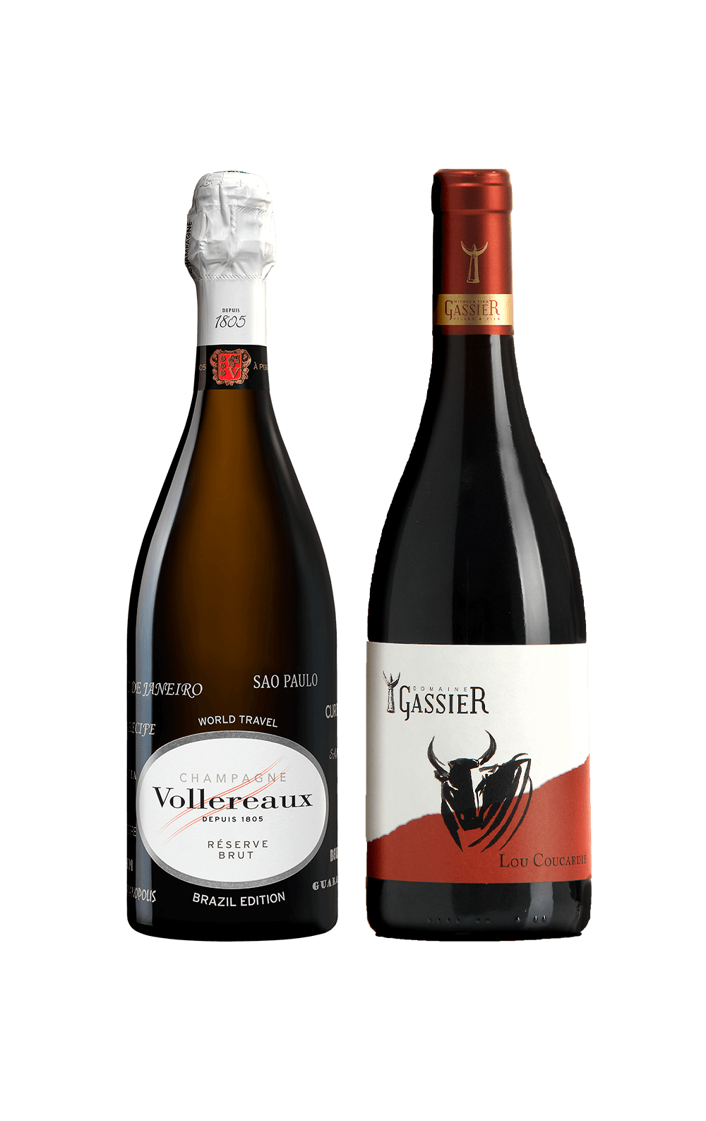 Fevereiro/25 - Champagne Vollereaux World Travel Brasil Brut Réserve e Domaine Gassier Lou Coucardié Costières de Nîmes 2017