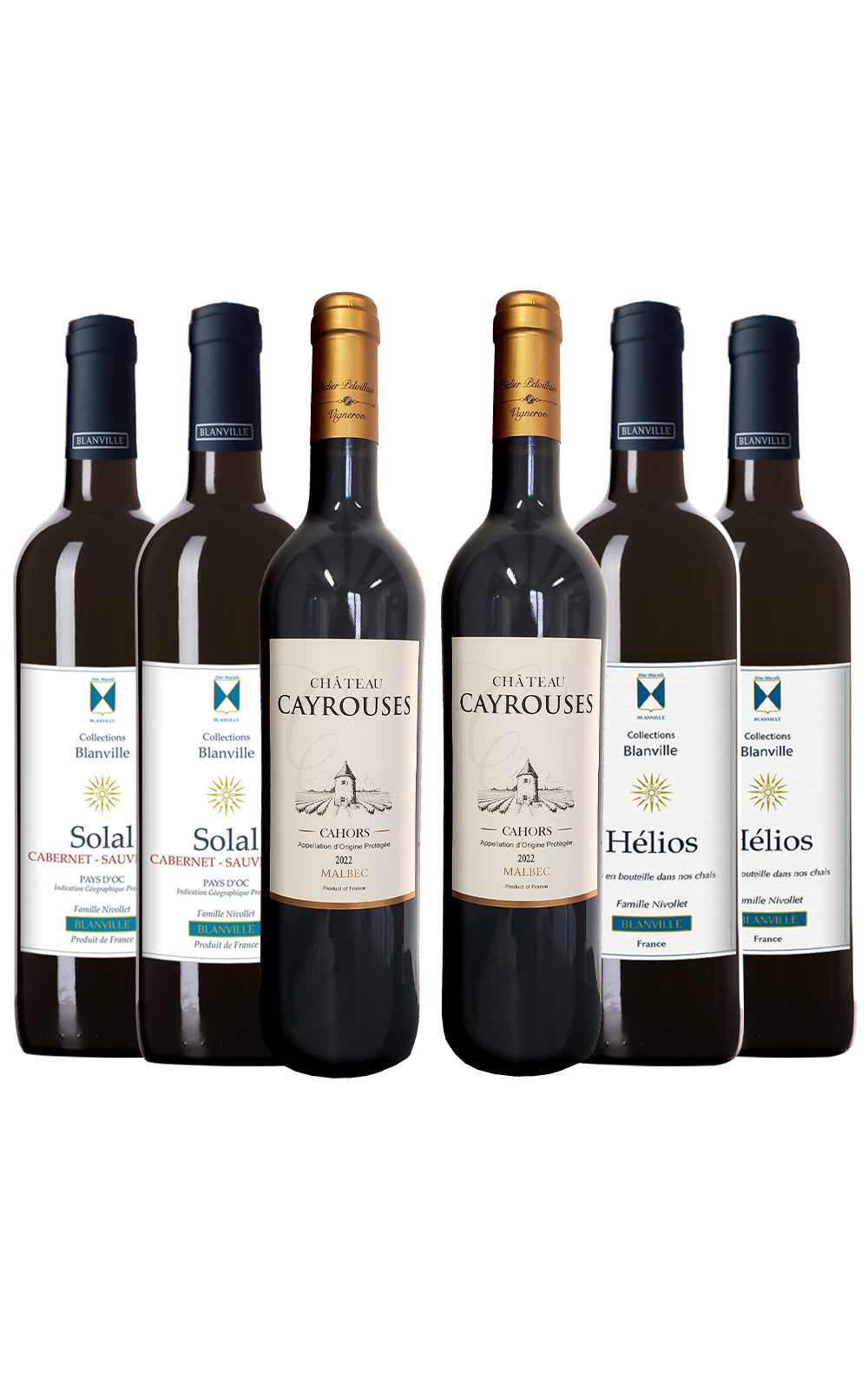 Setembro/25 - Château Cayrouses Cahors 2022, Blanville Solal Cabernet Sauvignon 2021 e Blanville Collections Hélios 2019