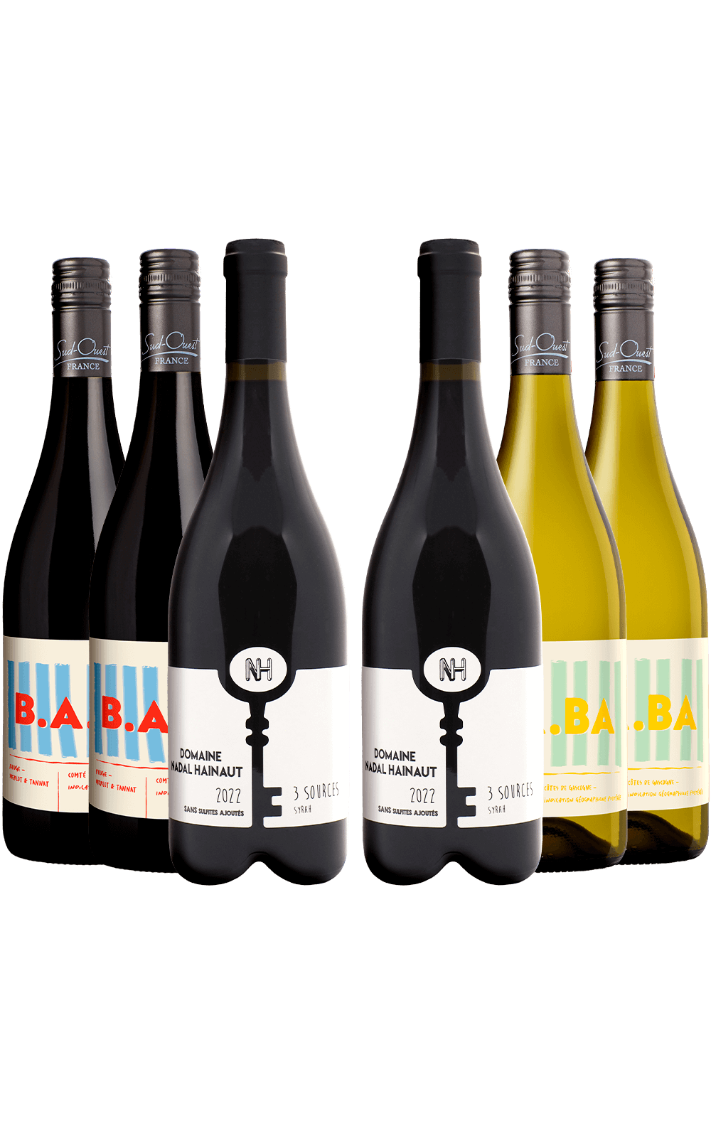 Outubro/25 - Nadal Hainaut 3 Sources Tinto 2022, Vignobles du Brulhois BA BA Branco 2024 e Vignobles du Brulhois BA BA Tinto 2023