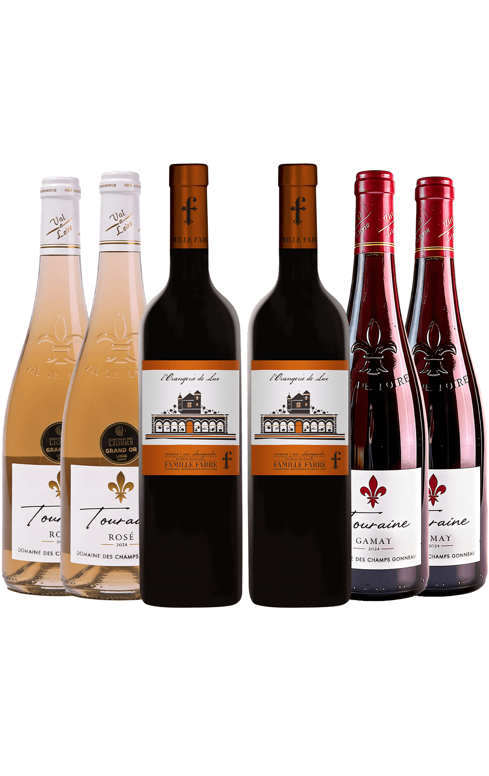 Março/26 - Famille Fabre L’Orangerie de Luc AOC Languedoc 2024, Domaine des Champs Gonneau Rosé AOC Touraine 2024 e Domaine des Champs Gonneau Gamay AOC Touraine 2024